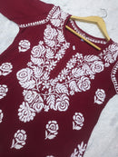 Rose work Modal Chikankari Kurta - chikankariofficial