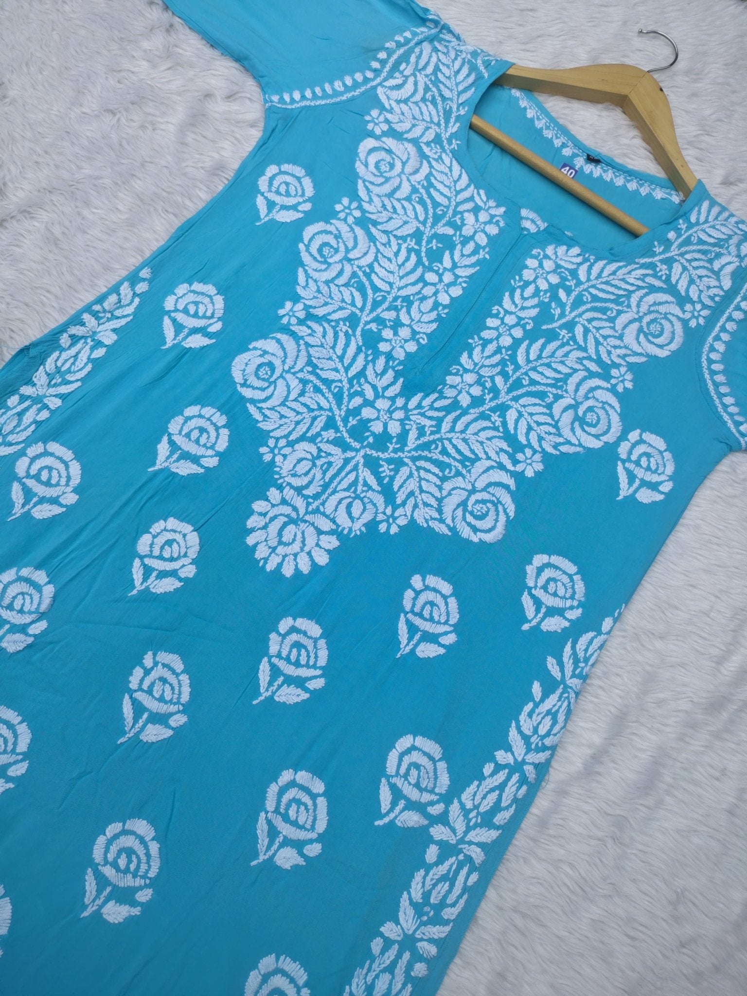 Rose work Modal Chikankari Kurta - chikankariofficial