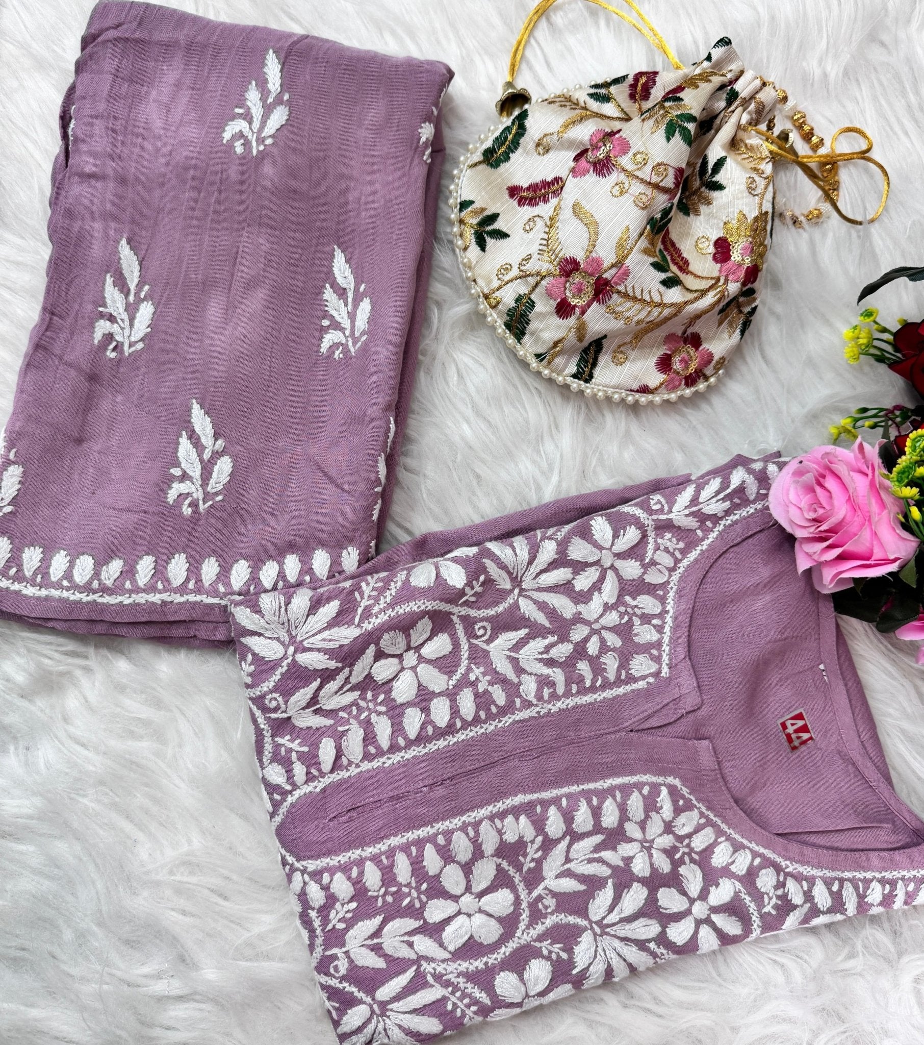 Santoshi Special Chikan Daman Co ord Set - chikankariofficial