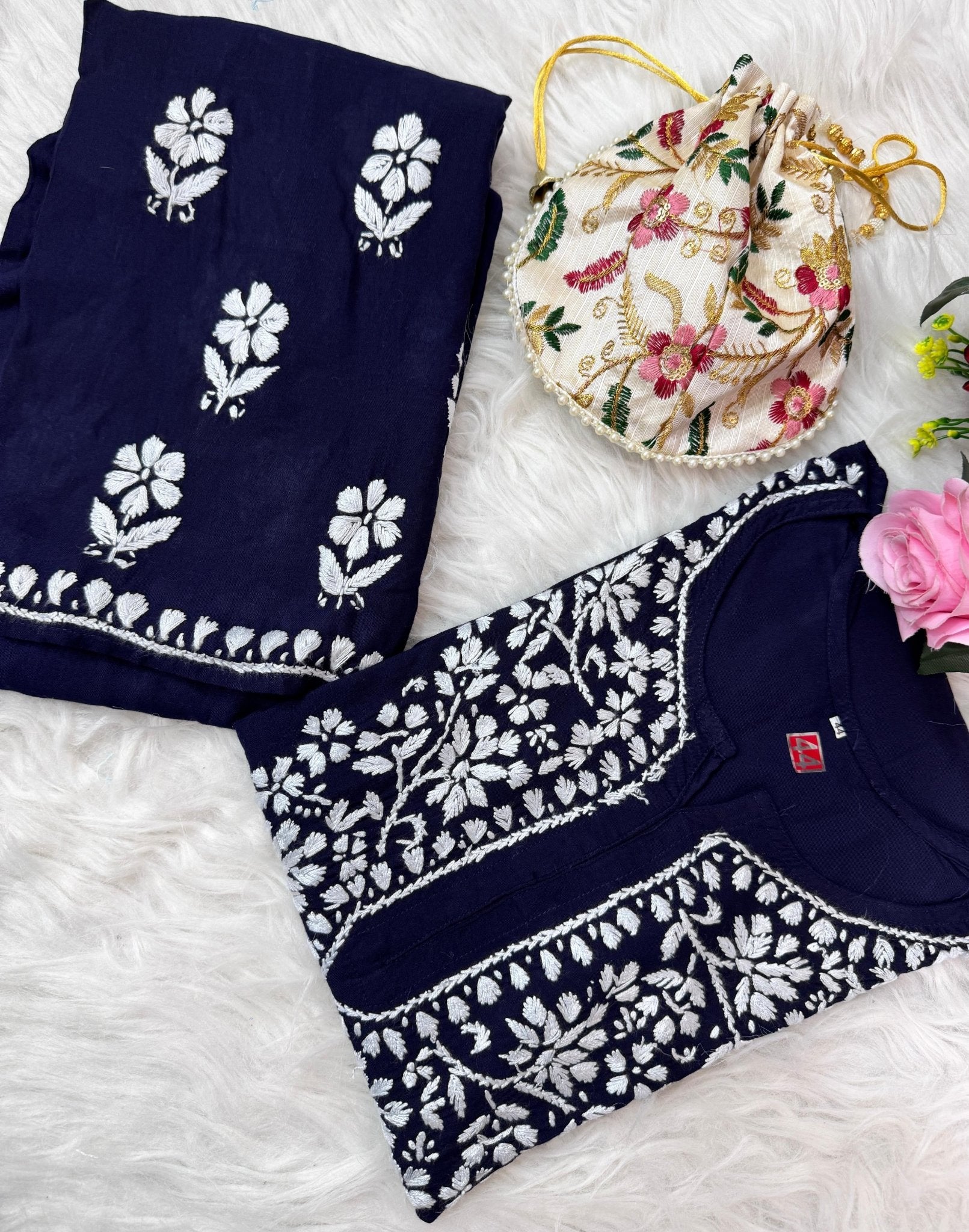 Santoshi Special Chikan Daman Co ord Set - chikankariofficial