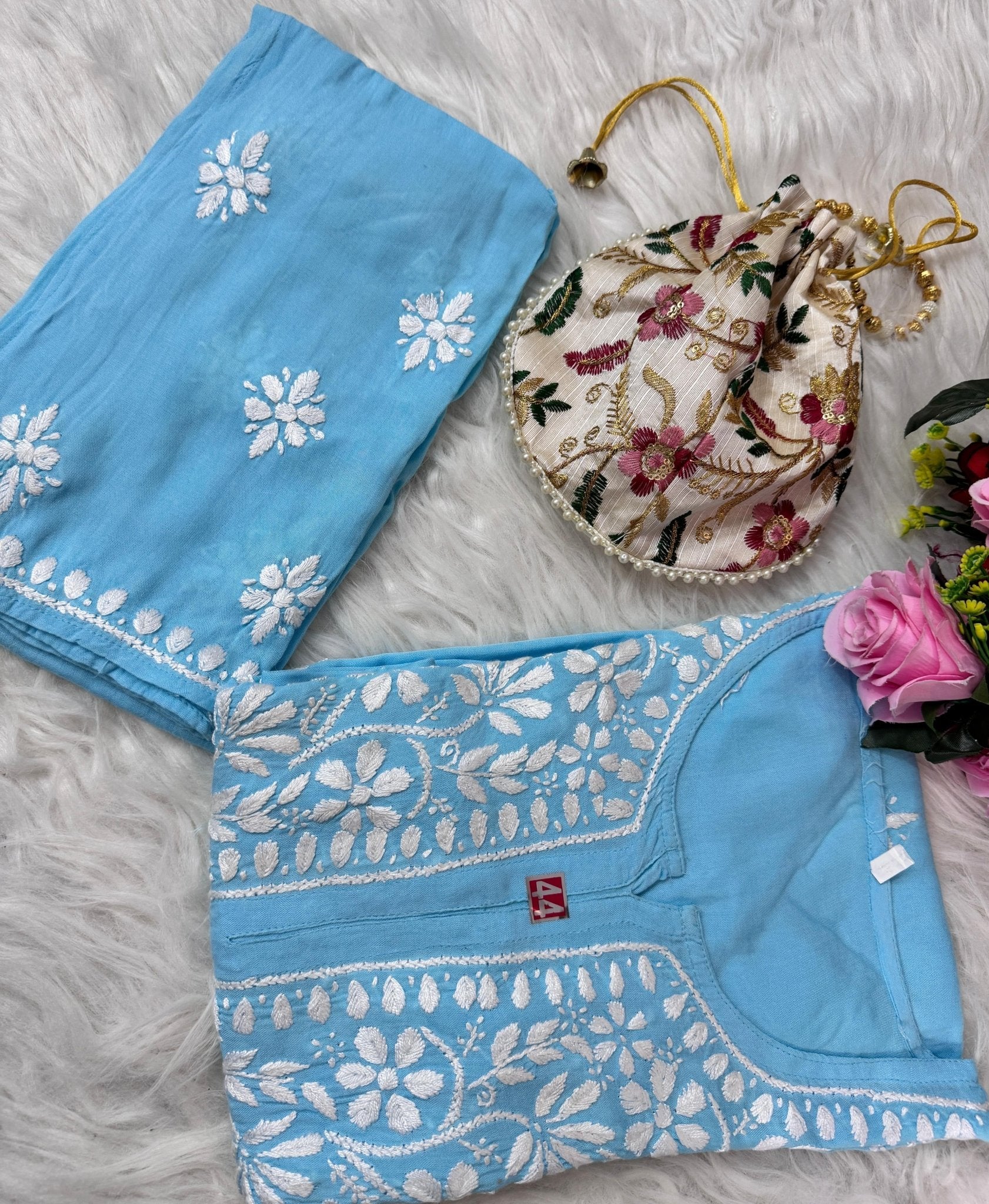 Santoshi Special Chikan Daman Co ord Set - chikankariofficial