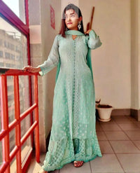 Shaded Fancy Mukaish Work Chikankari Set - chikankariofficial