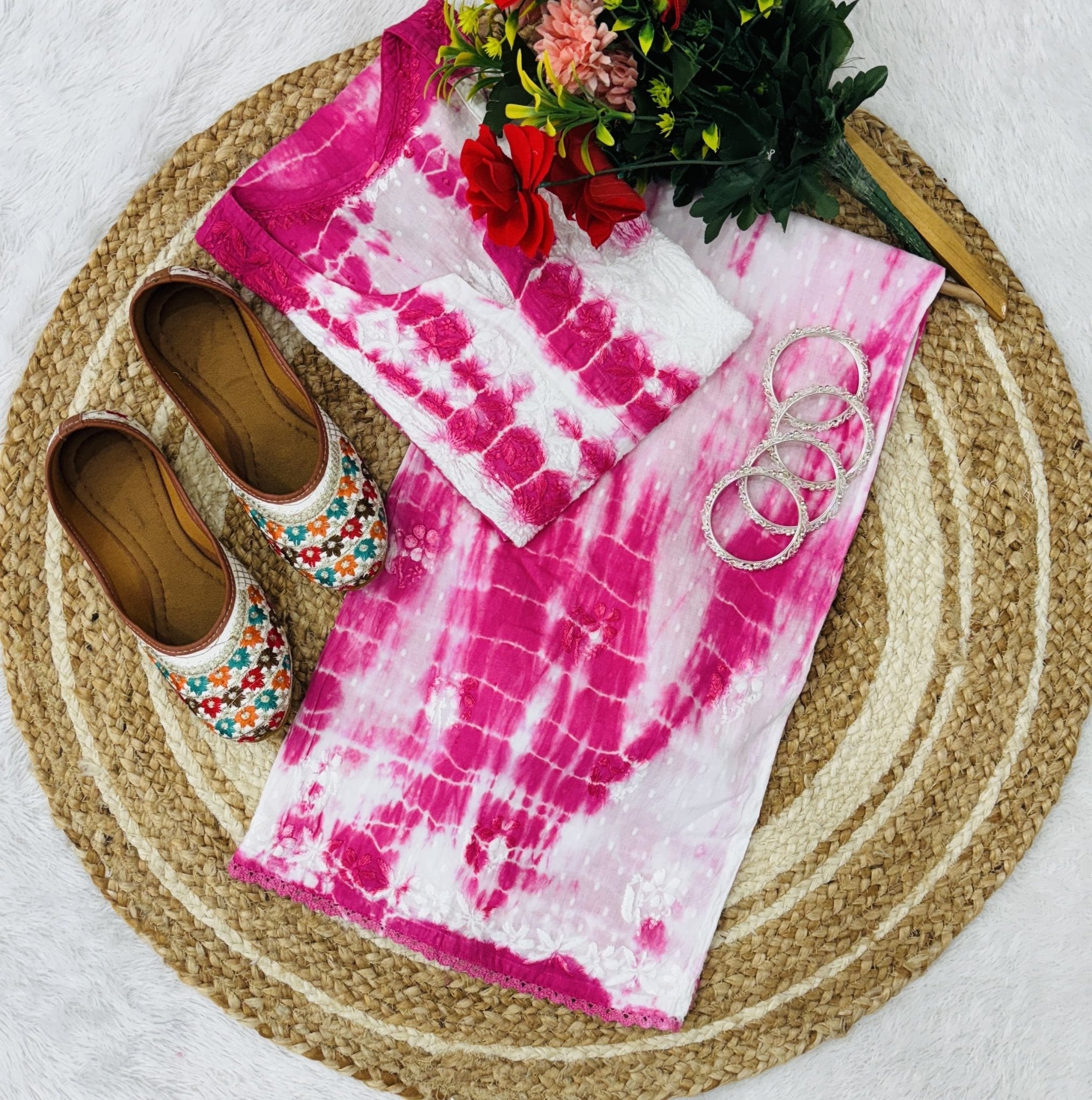 Tie & Dye Ghass patti Hand work Combo - chikankariofficial