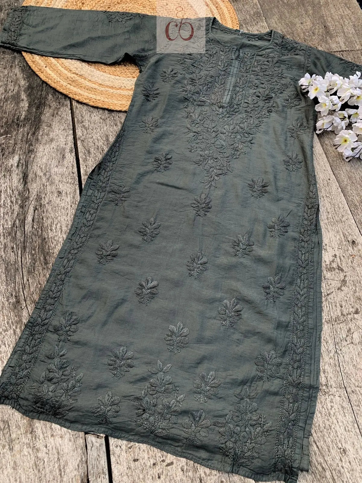 Tone to Tone Chanderi long Kurti - chikankariofficial