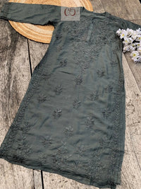 Tone to Tone Chanderi long Kurti - chikankariofficial