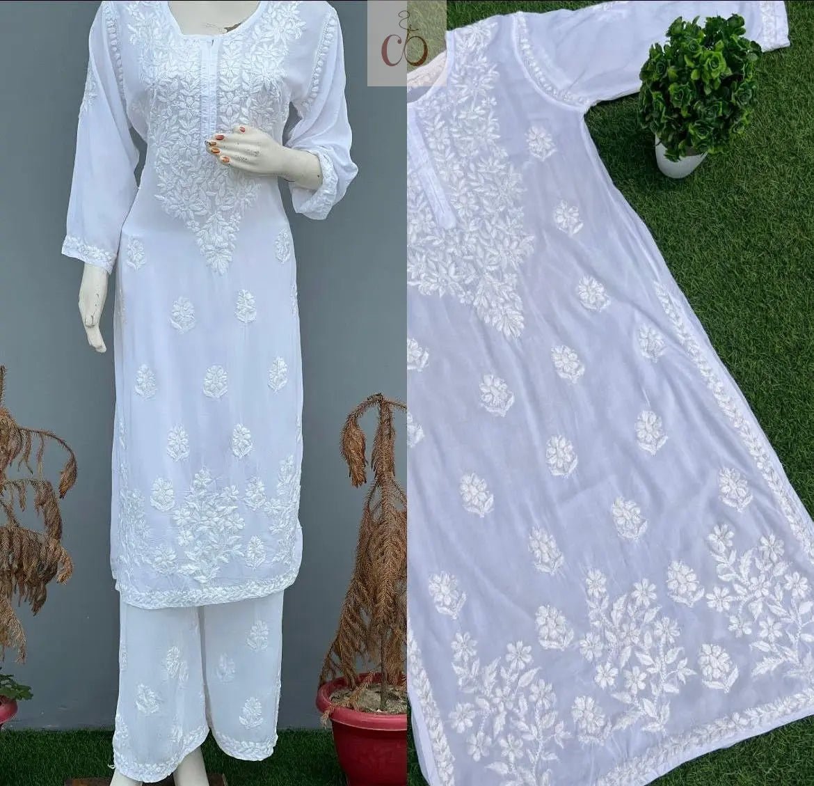 White chikankari Modal set - chikankariofficial