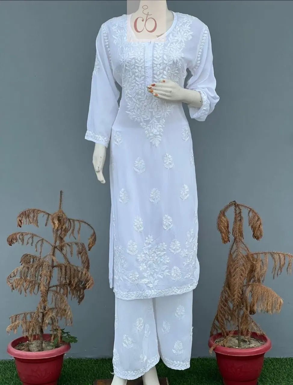 White chikankari Modal set