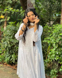 White Modal Cotton Chikankari 3pc Set - chikankariofficial