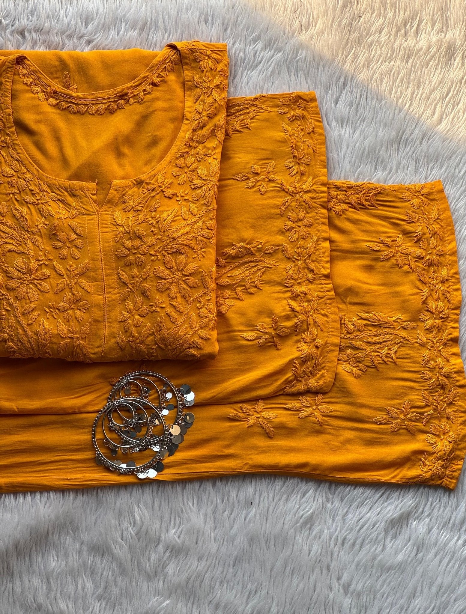 White Modal Cotton Chikankari 3pc Set - chikankariofficial