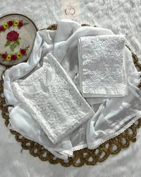White Modal with Muqaish Chikankari Kurti - chikankariofficial